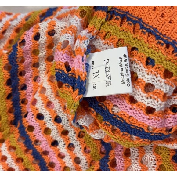 Womens Bright Colorful Open Knit Sweater Size XL Striped Orange Hippie - Picture 5 of 5